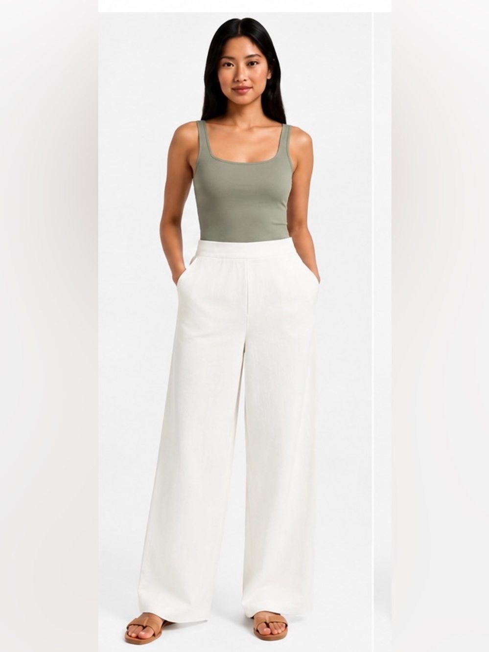 Nordstrom Size 18 White Linen Blend Wide Leg Pants NWT